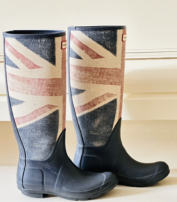 靴 HUNTER Original Brit RAIN BOOTS WOMEN'S HUNTER RAIN BOOTS BRITISH FLAG UNION JACK SZ (US 5