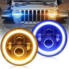 2PC DRL 7'' Round Halo LED Headlights Blue Turn Signal For Jeep Wrangler JK TJ