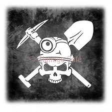 Coal Miner Skull and Crossbones White Vinyl Decal - Car Truck Windows Laptop