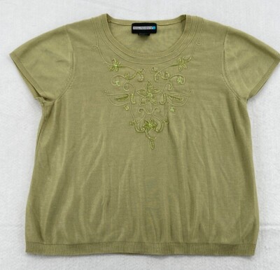 Requirements Women's Short Sleeve Light Green Sweater w/Embroidery X Large