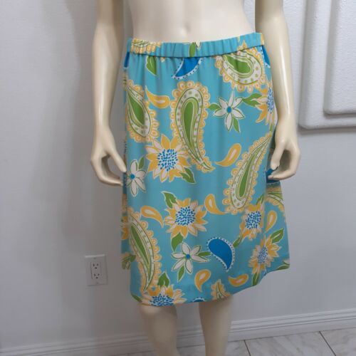 Lilly Pulitzer women skirt size 4 blue yellow green white 95% silk 5 spandex - Picture 1 of 5