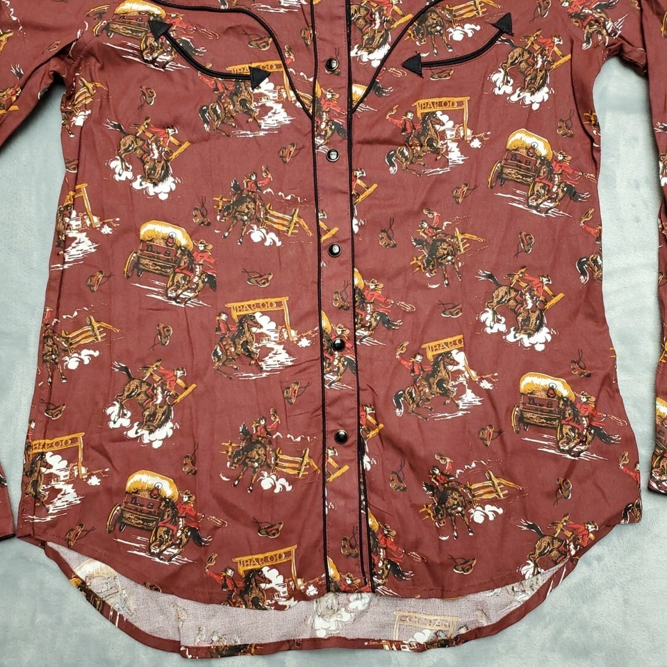 Camisa Panhandle Mujer M Granate Sonrisa Bolsillo Yugo Perla Snap Vaquero Occidental Foto 2 de 4