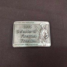 Vintage 1985 NRA Defender of Firearms Freedom BRASS Belt Buckle-3.5" X 2.5"-Mint