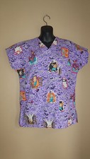 HALLOWEEN SB PURPLE MUMMY GHOST WITCH MEDICAL WORK SCRUBS SHIRT TOP M