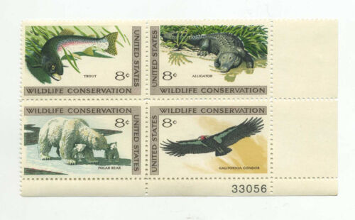 US WILDLIFE CONSEVATION STAMPS OF 1971 - MINT, PLATE NUMBER BLOCK OF 4