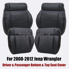 2008-2012 For Jeep Wrangler Driver & Passenger Bottom & Top Seat Cover Black