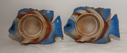 Set of 2 Glazed Tropical Blue, Brown, Tan, Fish Candle Holders,  - Afbeelding 2 van 20