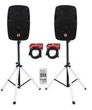  2 Rockville SPG84 8" Passive 400w DJ PA Speakers Stands w/LED's Remote Cables
