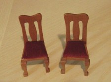 Dollhouse Wooden Dining Chairs Red Velvet Seats EUC