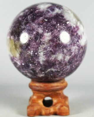 285g Marvelous Lepidolite Sphere Mica Purple Globe Reiki Ball w/Rosewood Stand