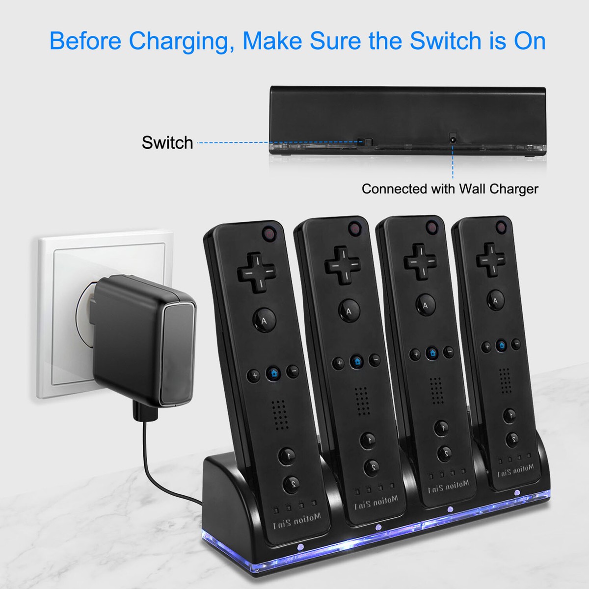 Charger Wii Switch Dock 4x Rechargeable Battery Pack Charger Dock