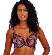 Freya Rose Blossom Plunge Bra Size 34F or 36DD Black Rose 402402