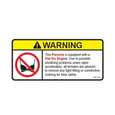 Flat Six Engine Warning No Bra Self Adhesive Sticker