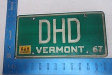 Vermont VT License Plate Tag Vanity 1967 67 1968 68 Initials Natural Sticker DHD