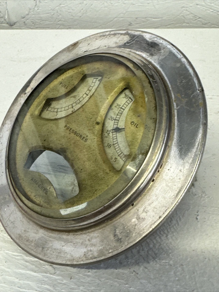 Cadillac 1920 PRESSURES GAUGE CLUSTER Original COMBUSTIBLE/ACEITE Falta amplificador ¡BONITO! Foto 3 de 4