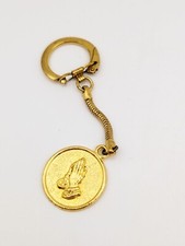 Vintage Serenity Prayer Keychain Metal Praying Hands Religious Gold Tone Gift