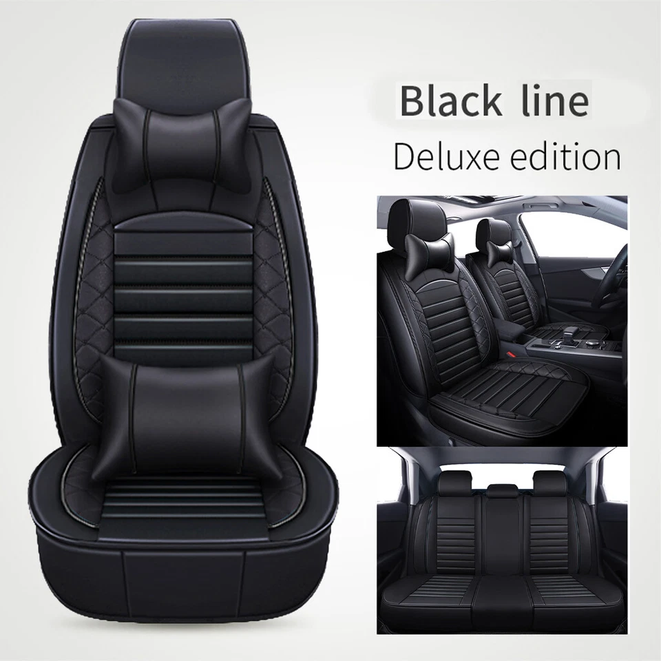 For Scion xB 04-15 Leather Car Seat Cover 5 Seat Front Rear Set Cushion BLACK A+ - Image 2 of 4