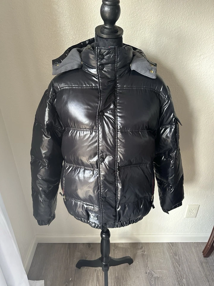 Chaqueta acolchada LRG negra metálica plumón de ganso talla pequeña Foto 3 de 4