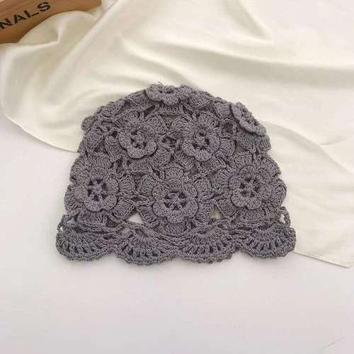 Cappello donna fatto a mano floreale all'uncinetto berretto turbante copricapo ritaglio berretto intrecciato - Foto 23 di 26