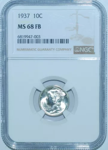 1937 P NGC MS68FB Full Bands Mercury Dime