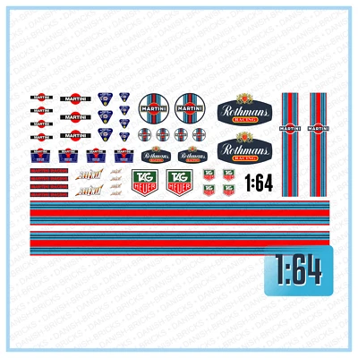 Waterslide Decal 1:64 - 1:43 Martini Slotcar Racing USA V8 Muscle Cars Italien