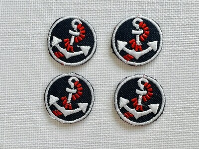4 Stück Vintage Bügelbild Stickerei Aufnäher Anker Motive Maritim Marine 25 mm