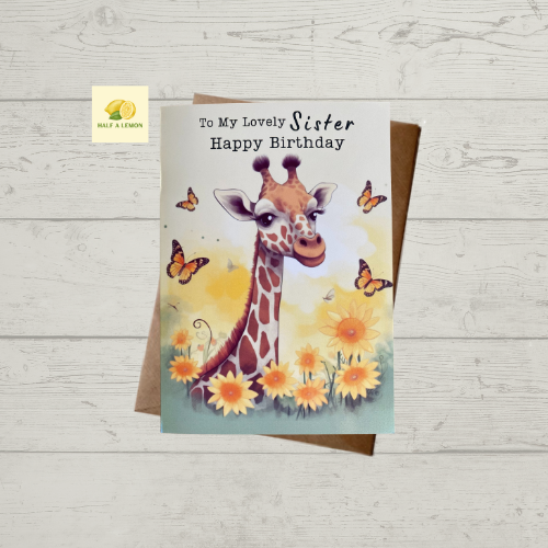 Sister Birthday Card - My Lovely Sister, Happy Birthday, Giraffe Sister card, - Picture 1 of 1