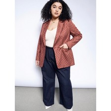 Wildfang The Empower Double Breasted Blazer in Red Checked Jacquard Size XS