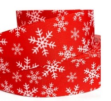GROSGRAIN RIBBON 5/8", 7/8", 1.5"  3" Snowflakes Christmas Red WInter Printed