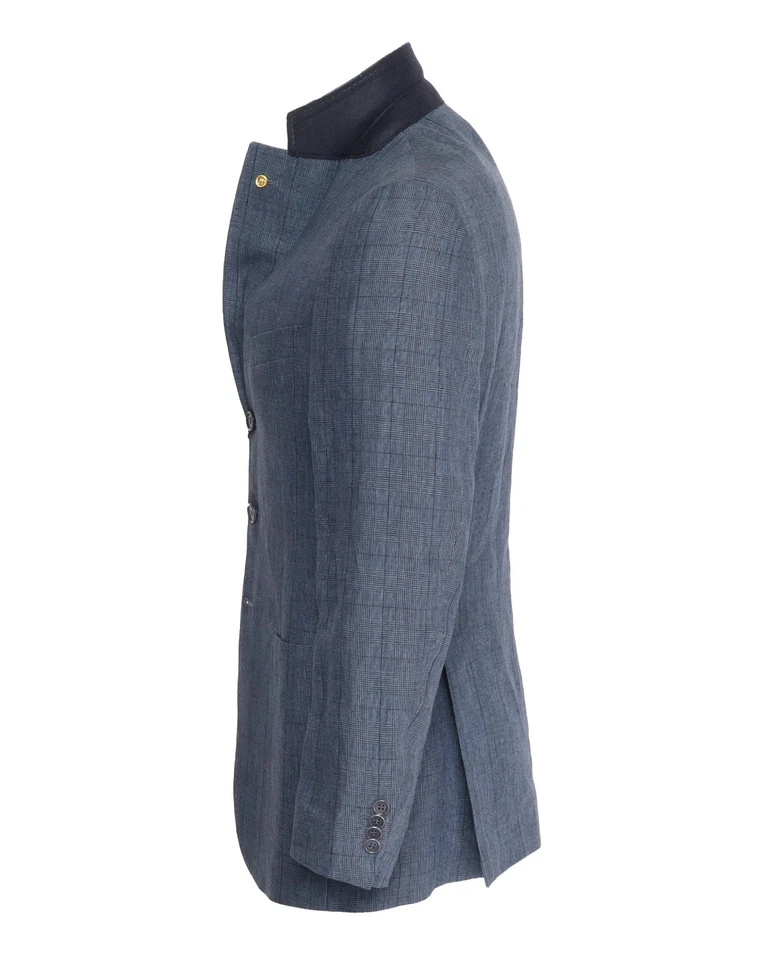 NUEVO CON ETIQUETAS ISAIA NAPOLI ABRIGO DEPORTIVO chaqueta balzer azul lino Ormezzano lujo Italia 46 Foto 2 de 4