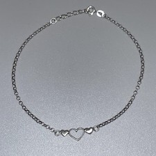 Triple Heart Anklet 925 Sterling Silver Adjustable Danity XX" Link Chain Jewelry