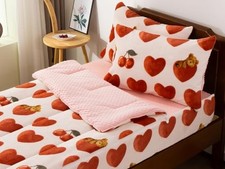 Zipper Comforter Set Bear Bedding Set for Girls Fleece Kid Bedding Twin Red