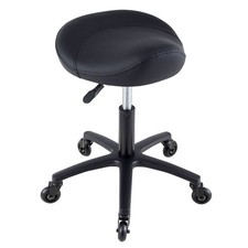 Black HeavyDuty Thick Saddle Stool w/Wheels Hydraulic Salon Chair Rolling Swivel