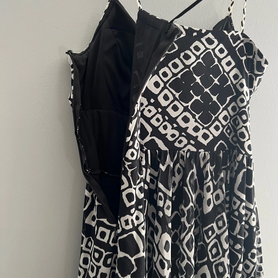 Vestido Acanalado Estampado Geométrico Sangría Talla 14P Malla Elastizado Cóctel Fiesta Forrado Foto 4 de 4