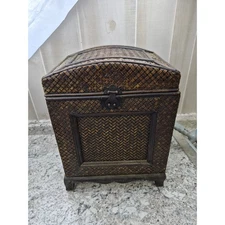 Vintage Woven Bamboo Storage Chest Trinket Box Decorative Trunk
