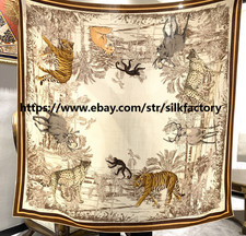 70 Cashmere 30 Silk Scarf Brown leopard Print Wrap Double Face Shawl 135X135cm