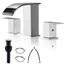 BRAVEBAR Chrome 3-Hole 8" Widespread Waterfall Bathroom Sink Faucet w/ Drain