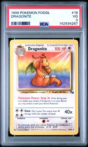 1999 POKEMON FOSSIL #19 DRAGONITE PSA 3