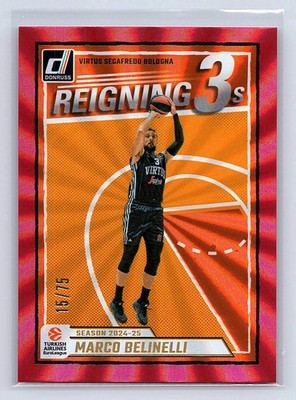 Marco Belinelli 2024-25 Donruss EuroLeague #7 Reigning 3s Red Laser #/75