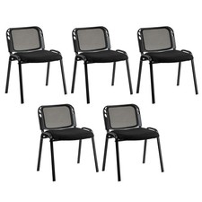 5 Pack Office Conference Chairs Black Steel Frame Ergonomic Design 72H Seat