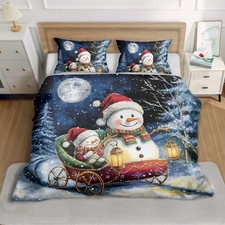 3-Piece Queen Comforter Cover Set with Christmas Snowmen Cartoon Patterns - Q...