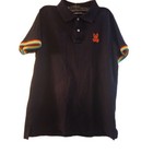 Psycho Bunny Mens Casual Polo Shirt Black Size 4 Small Rainbow Contrasting Hem 