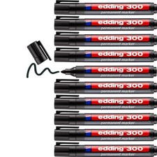 edding 300 permanent marker - black - 10 pens - round tip 1.5-3 mm - waterproof,