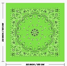  BRAND NEW 7 - Pack Bright Green Neon Paisley Fashion Bandanas 100 Cotton NWOT