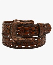 Ariat Womens Tooled Leather Western Belt Brown Copper Buckle Genuine Leather