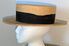 Vintage 1920s Wormser Boater Skimmer Straw Hat Sterling Quality