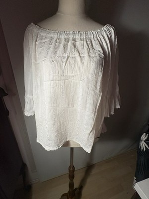 Lee Cooper white cotton blend off the shoulder 3/4 sleeve loose top Size 10 #276