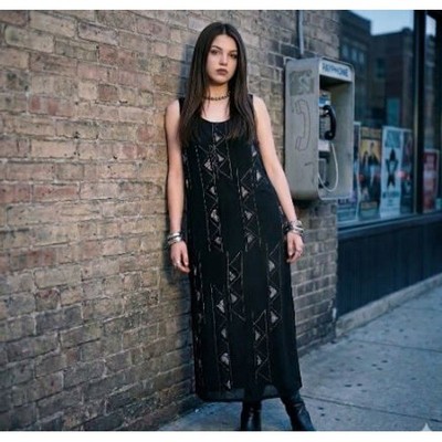Vintage Mlle Gabrielle Witchy Black Silver 90's Whimsigoth Maxi Dress Womens 12