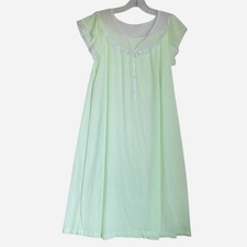 Vintage Miss Elaine Nightgown Size S Pastel Green Lace Nylon Union Made USA