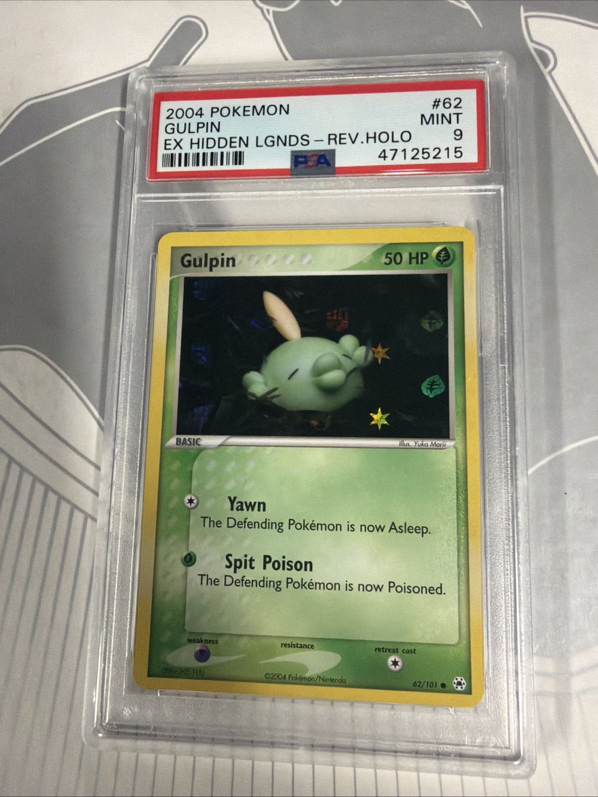 PSA 9 Gulpin 62/101 Reverse Foil Hidden Legends EX Pokemon Card MINT
